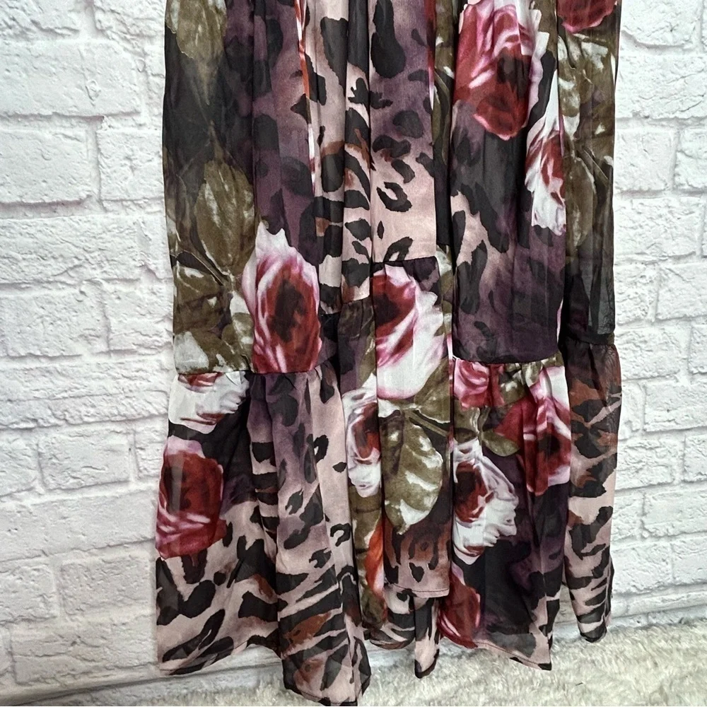 Giffniseti Leopard Floral Print Long Sleeve Ruffle Hem Maxi Dress NWT - Picture 8 of 16